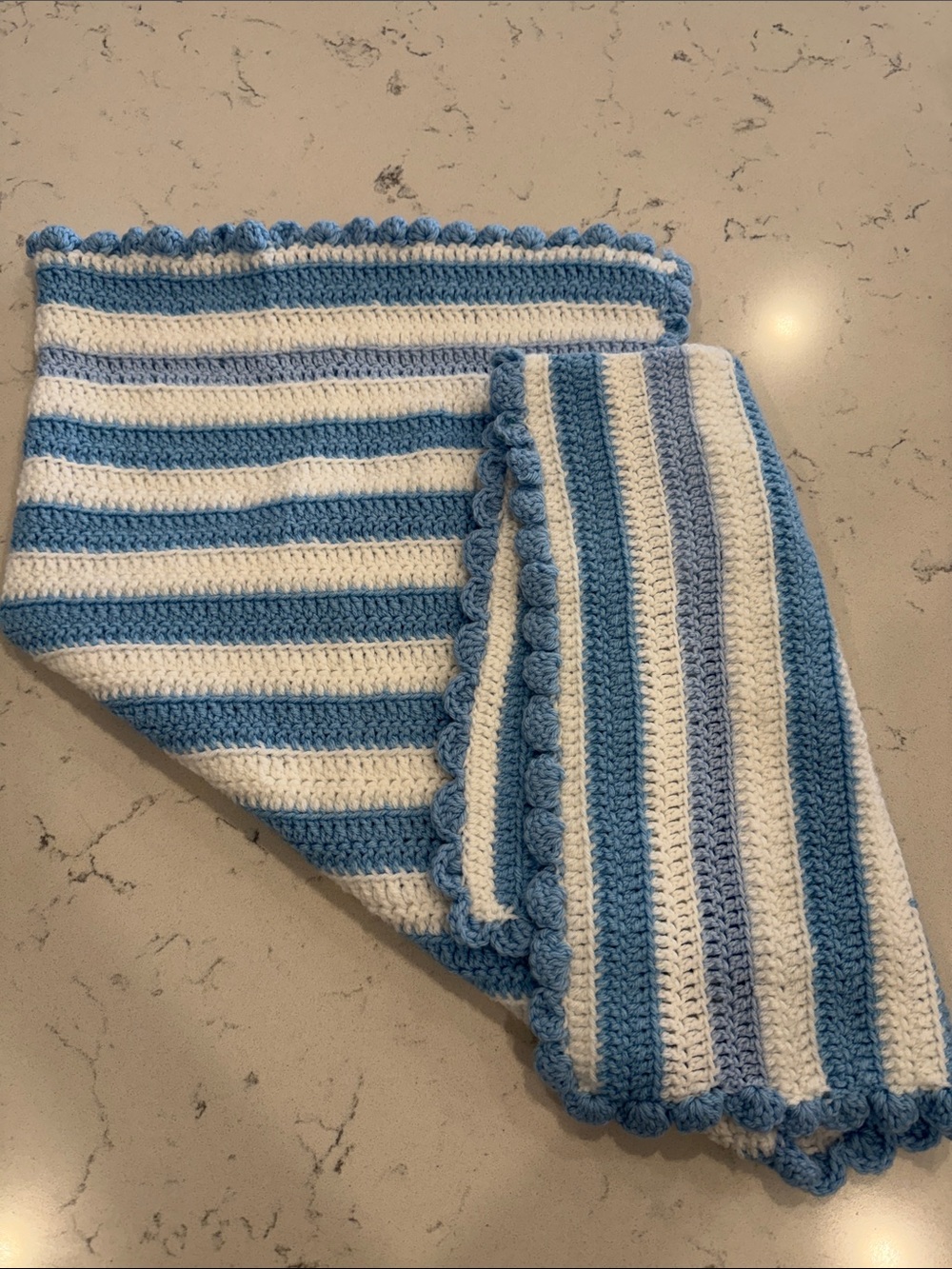 Handmade Blue & White Striped Crochet Baby Blanket